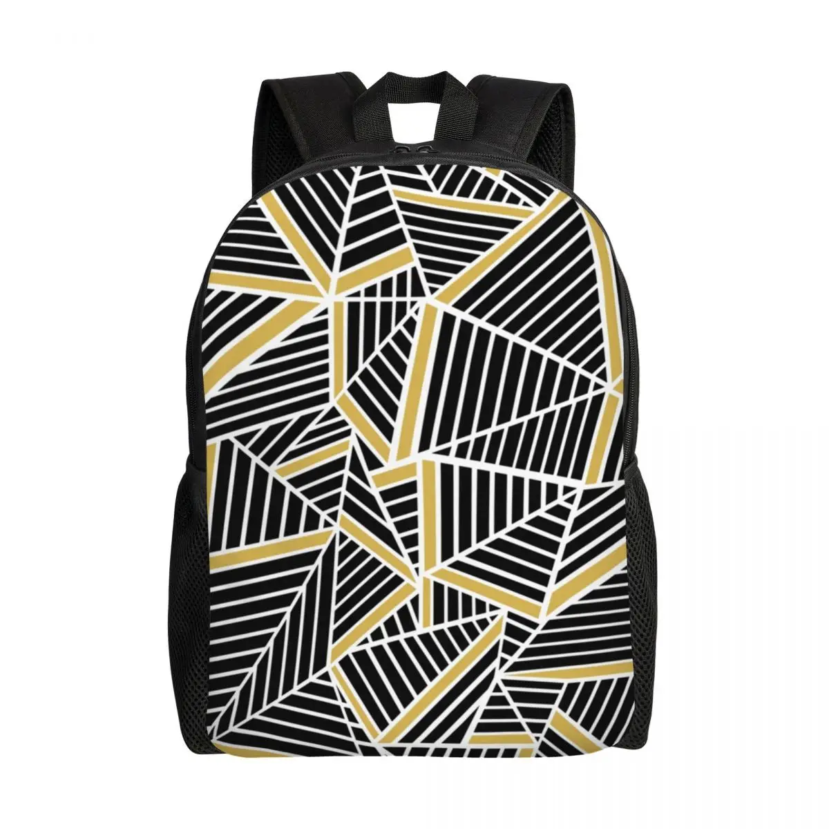 Custom Abstract Lines Black Gold Repeat Backpack for Girls Boys College School Travel Bags Men Women Bookbag Fits 15 Inch Laptop