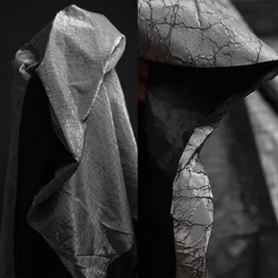 Silver Gray Metallic Glossy Fabric with Cracked and Fragmented Texture, Creative Silhouette Jacket Original Fabric