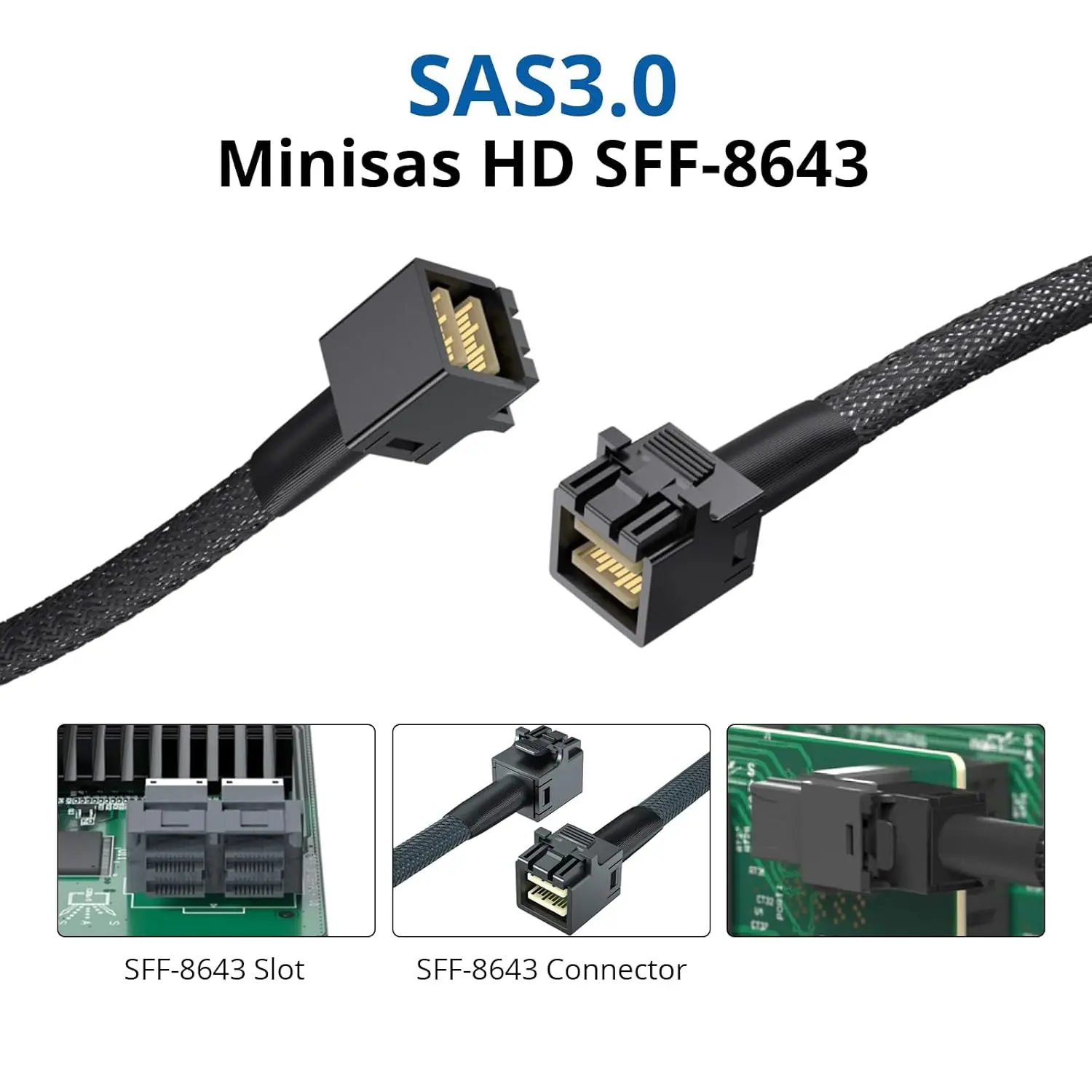 SFF-8643 to SFF-8643 12G Internal Mini SAS HD Cable, with Sideband, for NVMe Backplane/RAID Card, Hot-Swap & SATA Compatibility