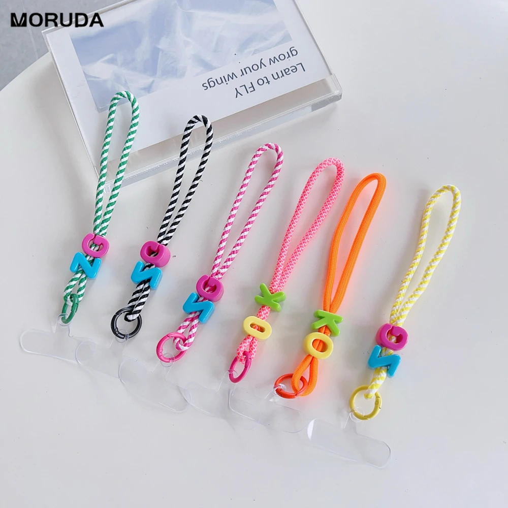 

Ins красочный ремешок на руку с буквами для мобильного телефона, универсальный короткий ремешок с кольцом, контрастная веревка для мобильного телефона