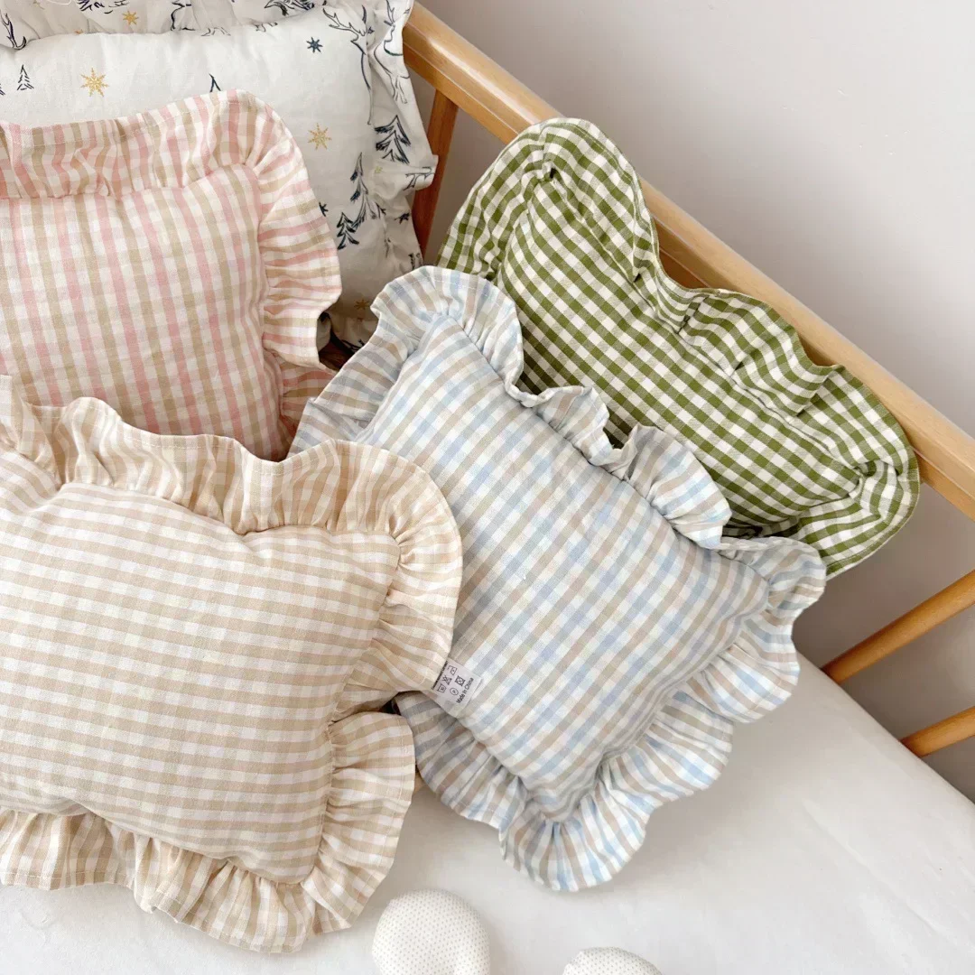 

2025 Nordic Style Cotton Baby Small Pillow 28x34cm with Ruffles Kids Cushion Baby Newborn Bedding Pillows Cushions Room