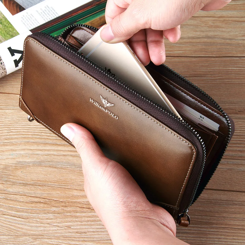 Vintage Cowhide Wallet Long Fashionable Handheld Bag Large Capacity Phone Bag Multifunctional Card Bag