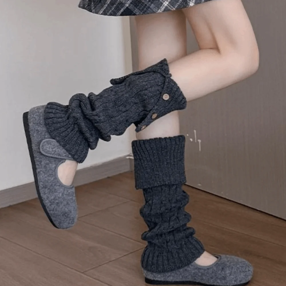 Jk Harajuku Children's Leg Warmers Japanese Style Solid Color Lolita Knitted Socks Sweet Kawaii Knitted Foot Cover Winter