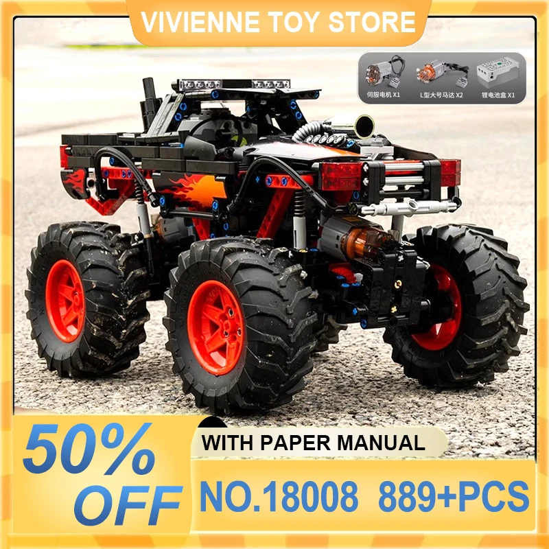 Mould King 18008 Fire Monster Off-Road Climbing Car Remote Control APP Bricks Assembly Building Blocks Model Toys Chrismas Gifts