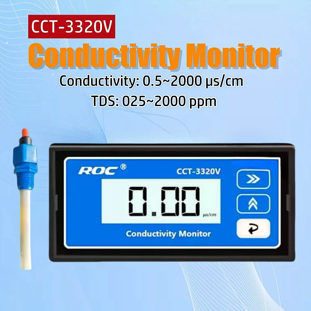 CCT-3320V Conductivity Meter 0.5~2000μS/cm TDS Water Quality Detector 0.25~2000ppm with Electrode Probe to Replace CM230