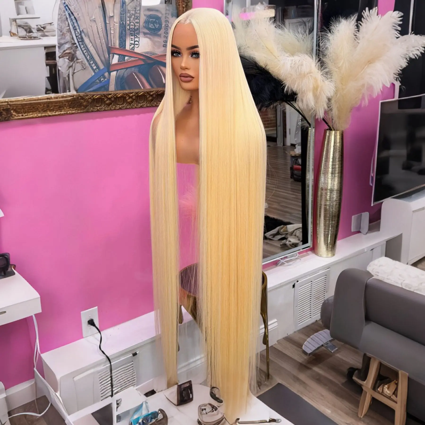 

Straight 13X4X1 HD Full Lace Front Synthetic Wig For Women 613 Honey Blonde Color Prepluck With Baby Hair Heat Resistant Fiber