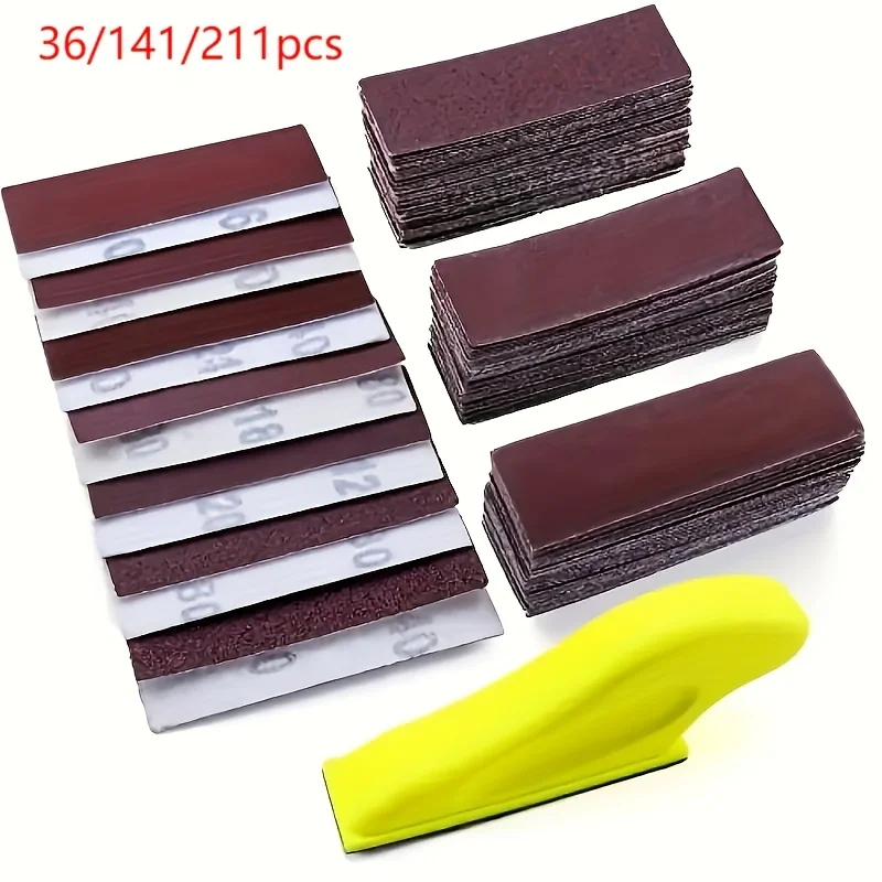 36/141/211Pcs DIY Hand Sandpaper Mini Sander Kit Loop Sander Paper Assorted Grit Wet Dry Hook Loop Sandpaper For Wood Projects