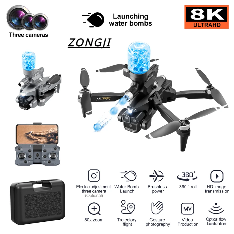 K11 Max Drone with Water Bombs Professional Aerial Photography Aircraft 8K Three Camera Obstacle Avoidance Foldable Quadcopter