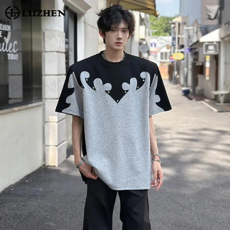 LUZHEN Summer 2025 Short Design Personalized Sleeve Color Contrast T-shirts Men's New Original Shoulder Pad Casual Tops JY7148