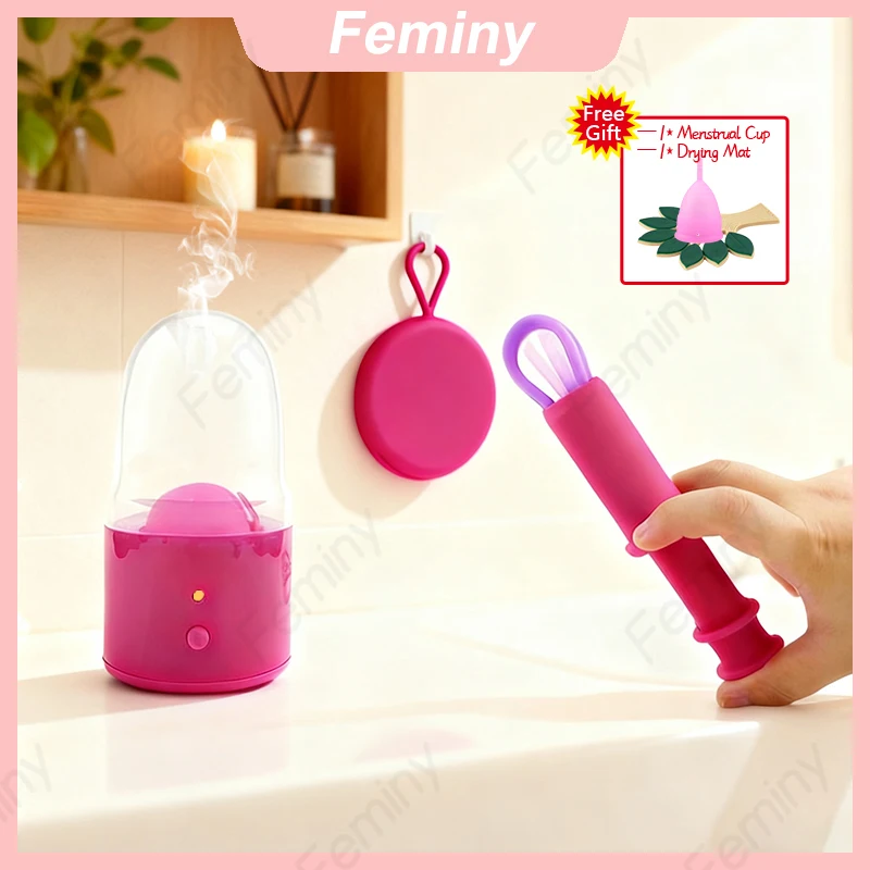 Menstrual Disc Set w/ Applicator & Steamer 2 Pcs Reusable Period Discs for Women Includes Storage Case & Cleaning Machine