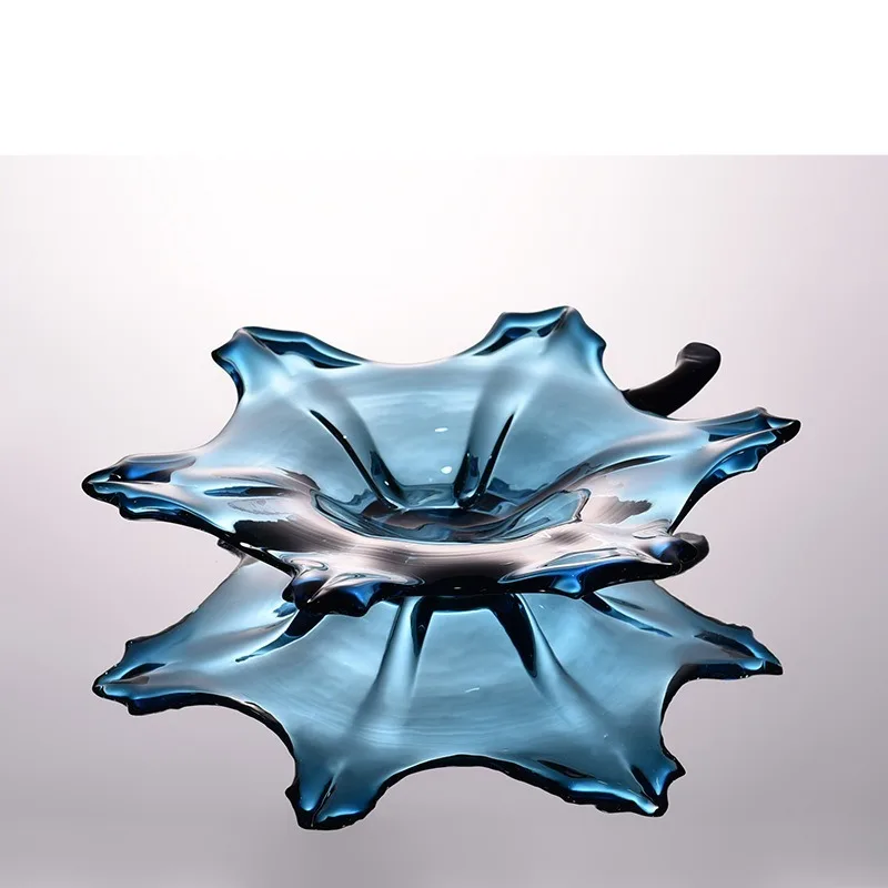 Light luxury blue maple leaf glass fruit plate hotel model room living room dining room decoration ornament