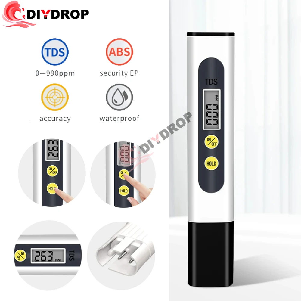 10pcs TDS Meter Digital Water Tester 0-9990ppm Drinking Water Quality Analyzer Monitor Filter Test Aquarium Hydroponics Pools