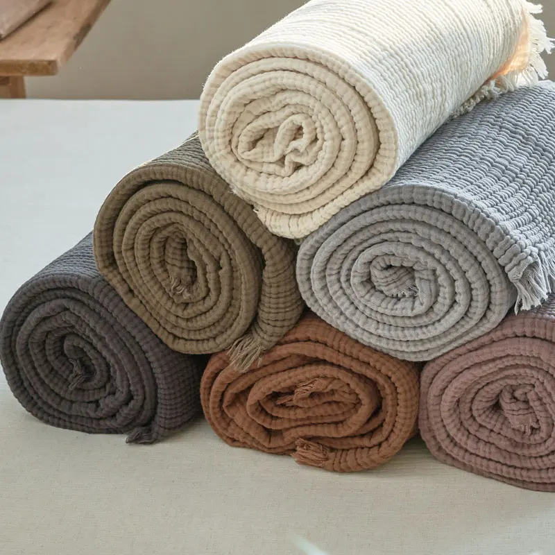 AIWINSURE-Simple Cotton Throw Blanket for Sofa Bed, Soft, Breathable, Vintage, Four-Layer Yarn, Tassel Blanket, 200x230