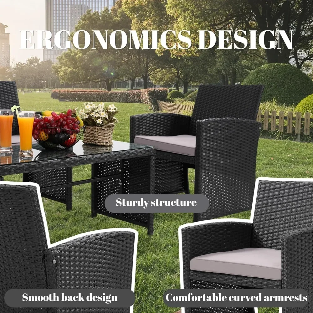 

4 Pieces Rattan Patio Furniture Set,Outside Sectional Conversation Cushioned Sofa Set, Wicker Sofa for Garden, Porch, Backyard