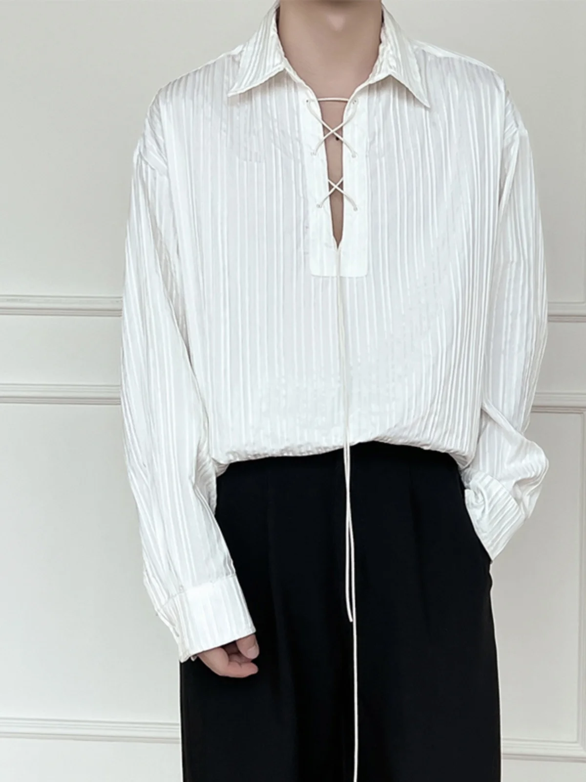 

Baroque Sle Long Sve Men's irt Dstring Hooded Design Loose Special Texture Trendy Casual Faion Youth ular Pure...