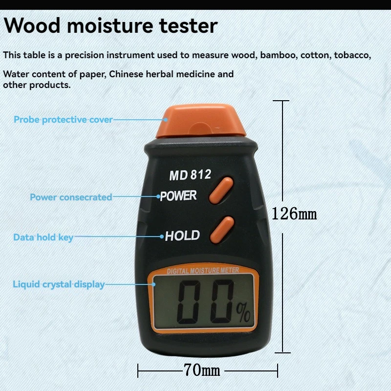 MD812 5%-40% Digital Wood Moisture Meter With LCD Display 2 Pin Humidity Tester Timber Damp Detector Moisture Meter