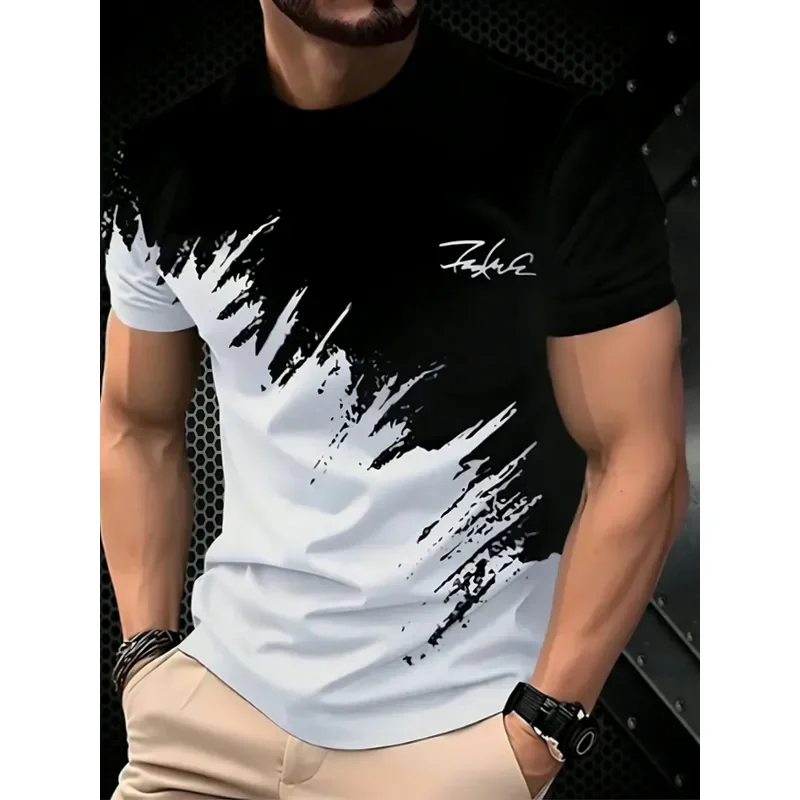 2026 New Men T Shirt Summer Casual Soft Comfortable Breathable 3D Gradient Pattern Print Tee Top Fashion Streetwear Clothing