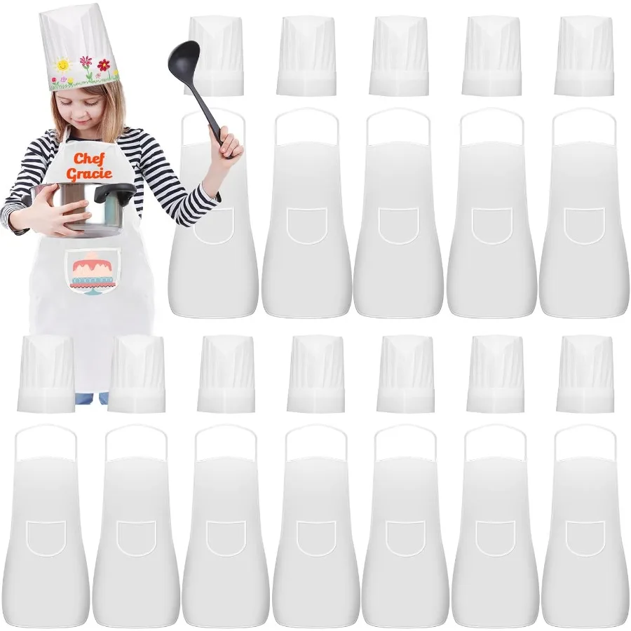 

Набор из 24 предметов: шляпа и фартук от шеф-повара для детей 512, забавные аксессуары для приготовления пищи и выпечки для мальчиков и девочек, идеально подходящие для рисования и крема