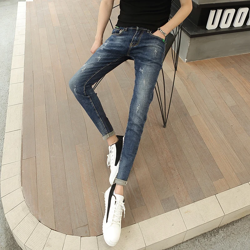 

Slim Fit Jeans Boys 26 Inch Korean Sle Small Size Extra Small Tight Leggings Long Pants Cotton Elastic Denim Casual Faion