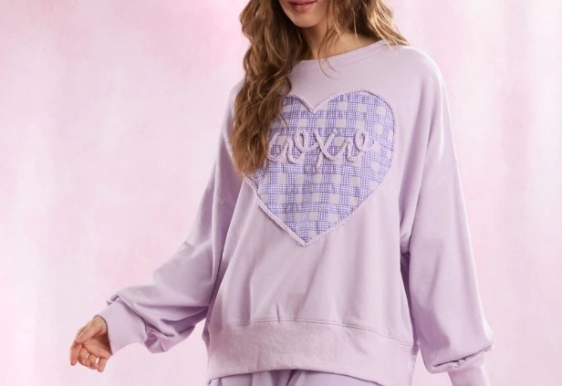 Valentine's Day Embroidery Hoodie with Heart-Shaped Plaid Casual Top for Women Spring New Fashion Women's Loose Pullovers