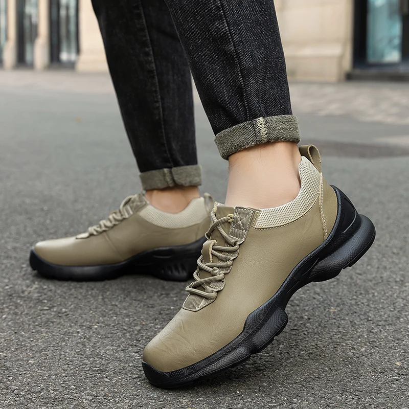 Mens heightening shoes Waterproof and slip resistant Leather material durable and wear resistant Increase height by 8 centimeter