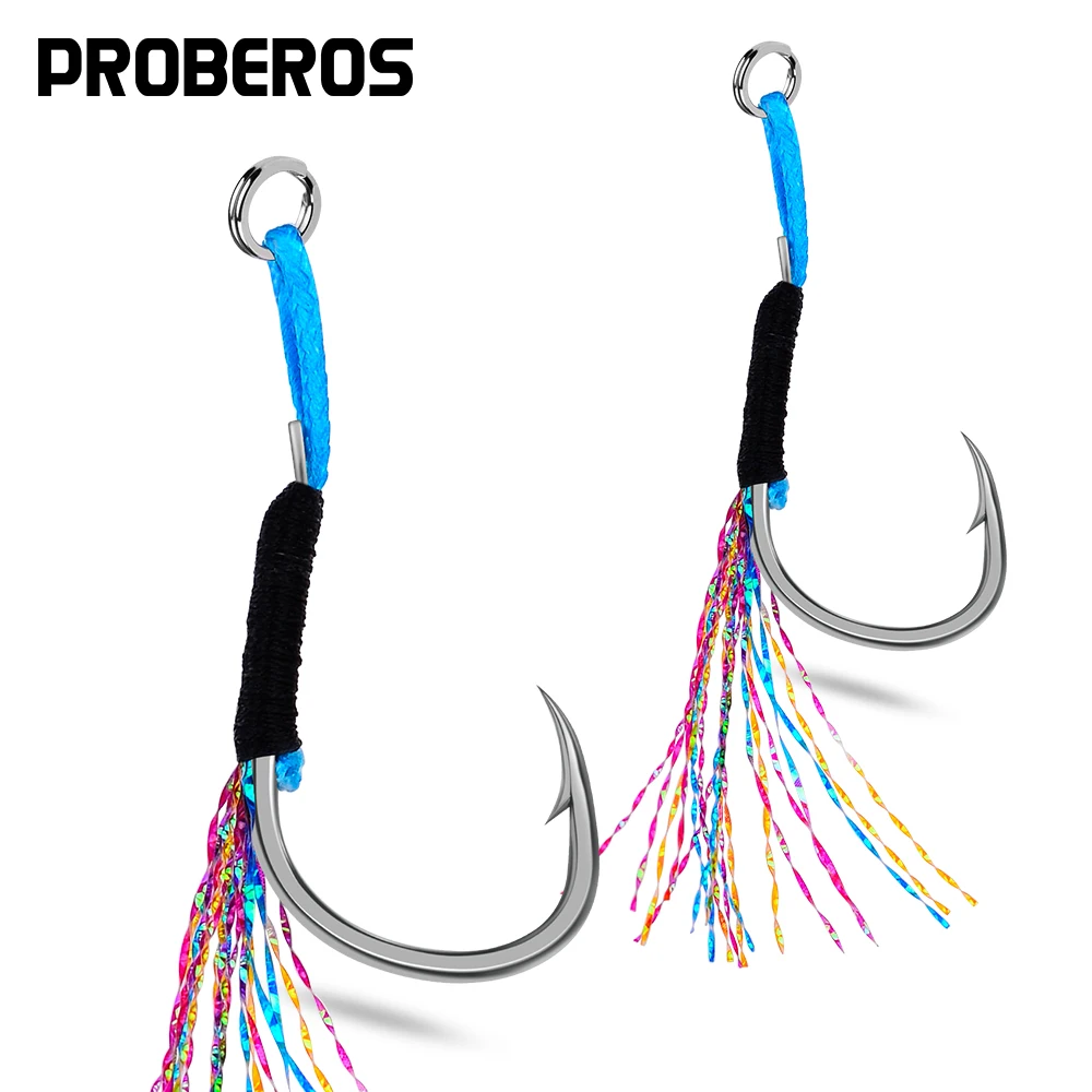 

PROBEROS 10Pcs Tied With Bright Silk Sea Fishing Iron Plate Aingle Hook Sea Fishing Boat Fishing Hook Fishing Gear Wholesale