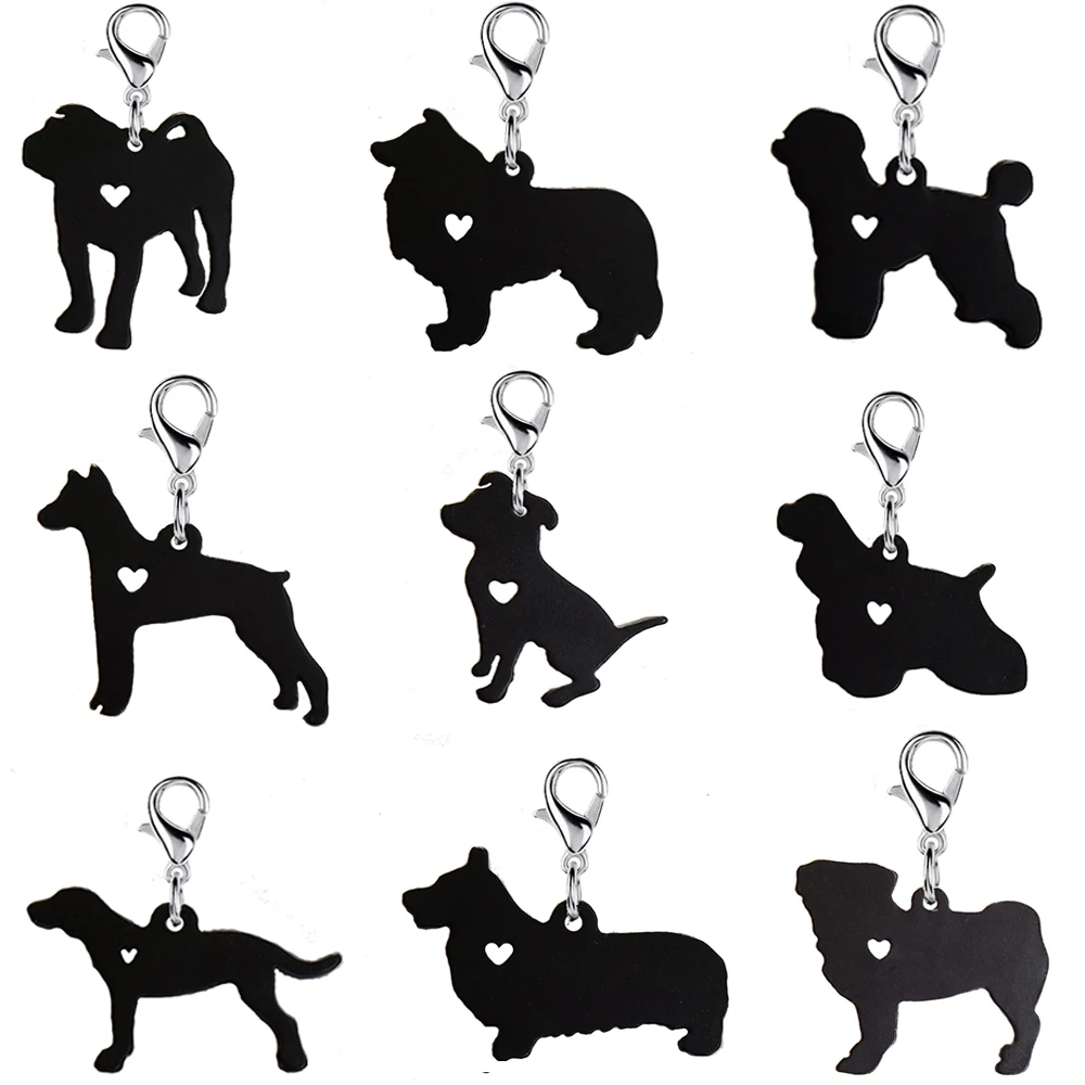 Pug Black dog Key chain with 11mm  plating lobster clasp drawing effect fashion jewelry Keychains accessories for women