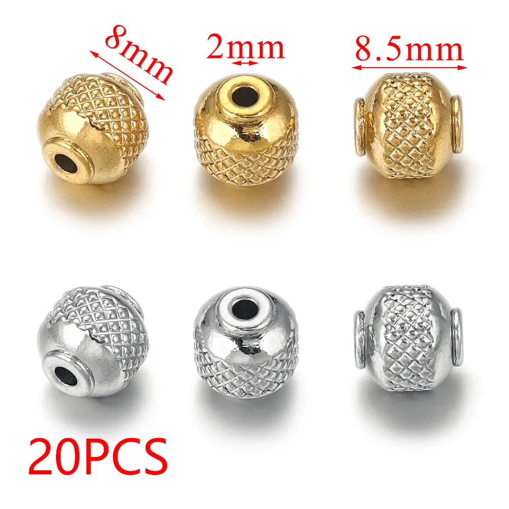 20pcs/lot Stainless Steel Beads Gold Plated Loose Spacer for DIY Handmade Bracelet Necklace Jewelry Making Materials Wholesale