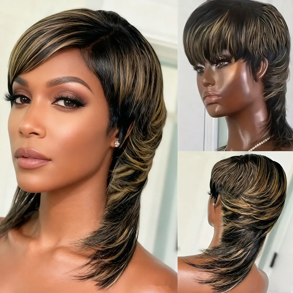 

Человеческие волосы кефали, стрижка пикси, короткие прямые волосы, парики, плотность 150%, 12 дюймов, 1b27, цвет, машинное производство, парики из человеческих волос для женщин