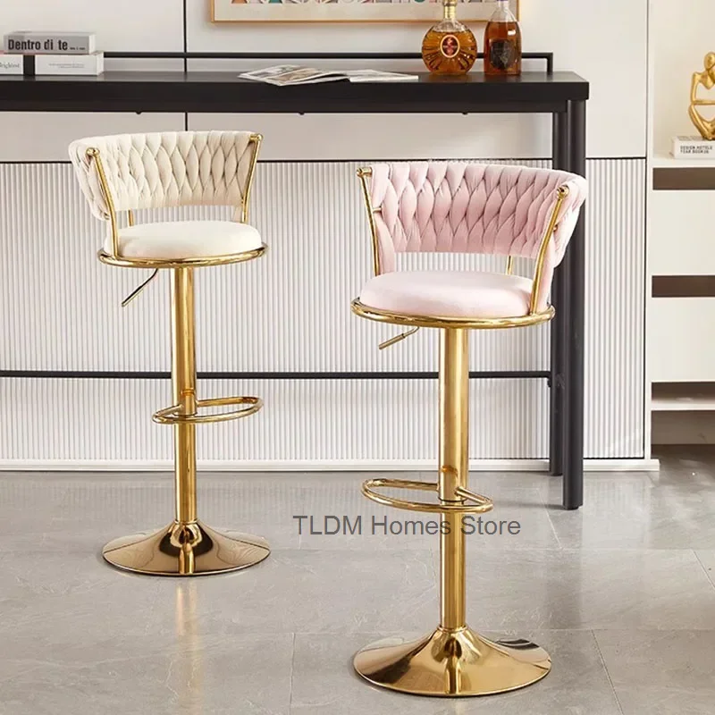 Swivel Designer Bar Chairs Reception Manicure Luxury Nordic Relaxing Bar Chairs Pink Living Room Velvet Sillas Home Furniture