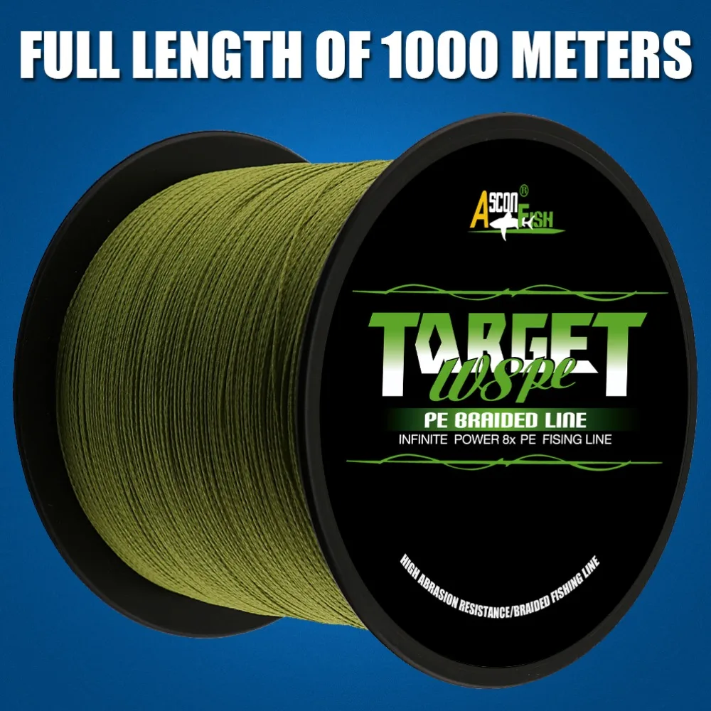 Ascon Fish Ultra Strong 8 Strand Braided Fishing Line 1000 m 1094 yd 8 Braids Multifilament Line Green 50 LB 80 LB 100 LB 300 LB