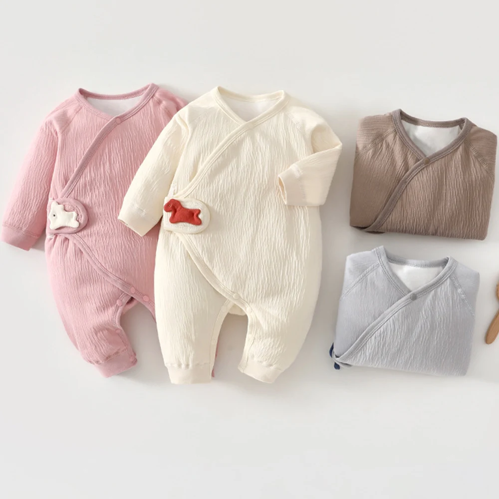 

Baby Winter Jumpsuits Quilted Warm Autumn Solid Color Unisex Newborn Rompers For Boys Girls 0 6 Months Baby Clothes