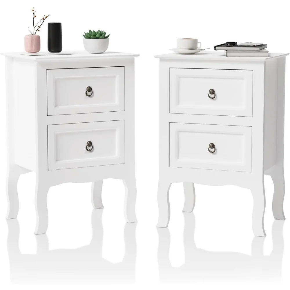 

White Nightstands Set of 2, Tool-Free Setup Nightstand, 2 Drawer Night Stands for Bedrooms, Install Small Bedside Tables