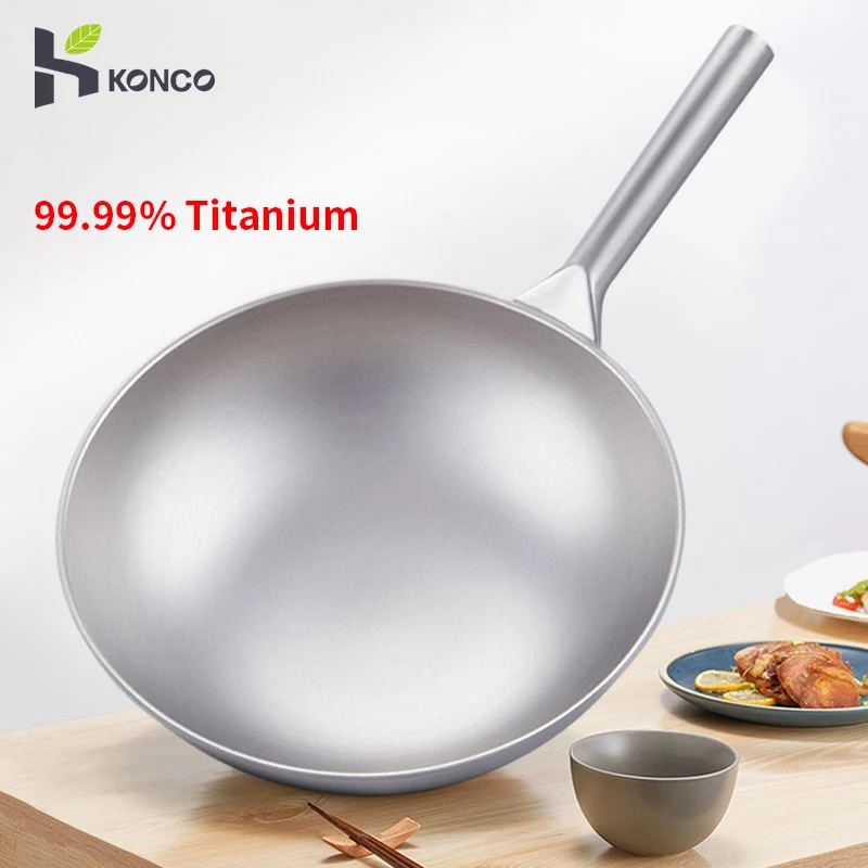 

Pure Titanium Wok,Kitchen Cookware,Uncoated Non-stick Pan Frying Pan Household Round Bottom Titanium Pot Gas Cooker Gift 32-38cm