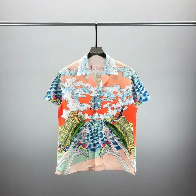 

New Hawaiian Shirt Men Summer Letters Print Shirts Short Sleeve Button Shirts Blouse Top Loose Summer Men Brand Camisas Hip Hop