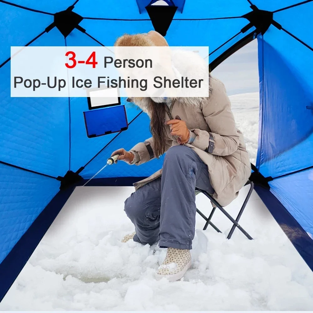 3-4 Person Winter Fishing Tent Ice Fish Camping Warm Tent Plus Cotton Windproof Ice Shelter