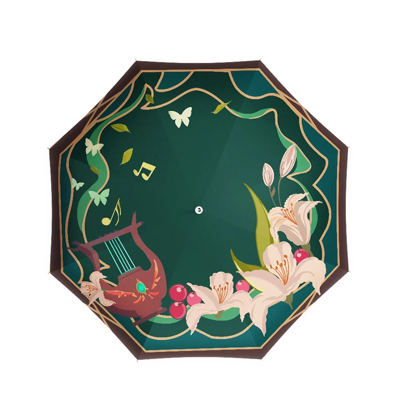 Game Rain Sunny Umbrella Genshin Impact Hutao Xiao Cosplay Fashion Wanderer Portable Fold Sunscreen Umbrella Parasol Windproof