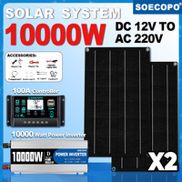 SOECOPO Portable 10000W Home Camping RV Solar System Kit 2x800W 12V Solar Panels, DC 12V To AC 220V Inverter, 100A Controller