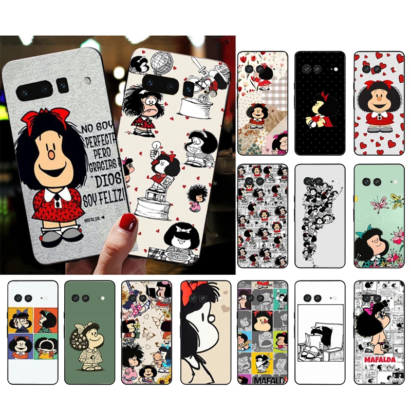Funda de silicona suave para teléfono Google Pixel 10 9 Pro XL, funda protectora para Google Pixel 9A 8A 7A 6A 5, Mafalda