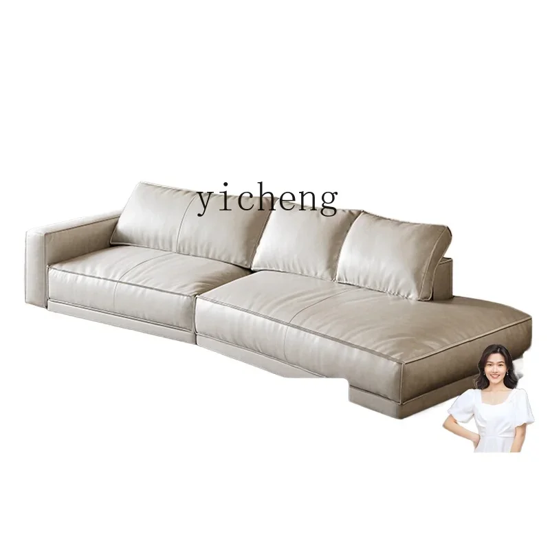 

ZWS. Italian leather sofa modern simple living room square cream leather art sofa