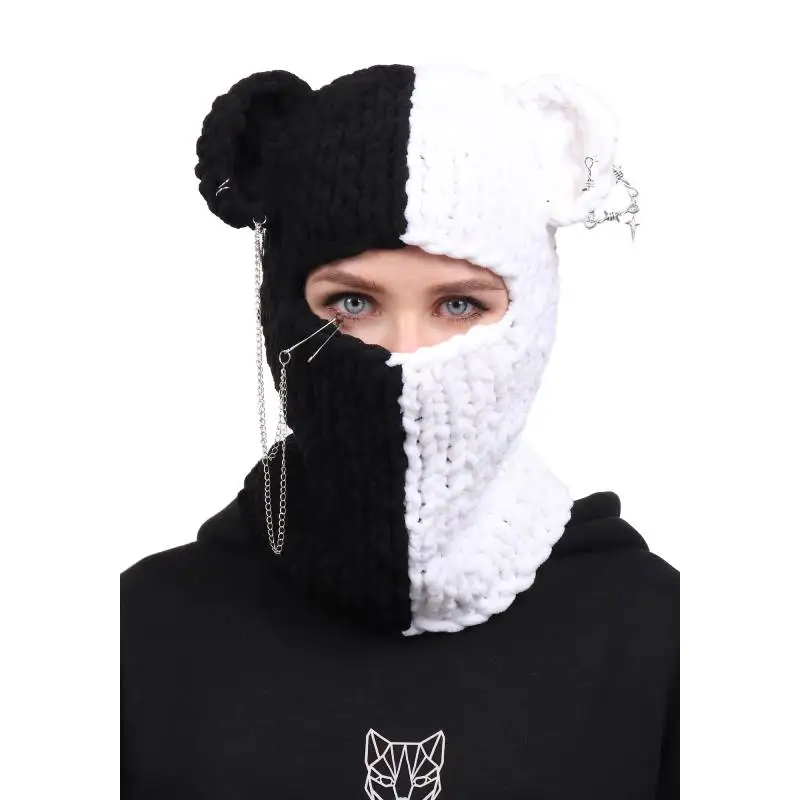 DAZCOS Halloween Funny Devil Horns cappello lavorato a maglia berretti da uomo e da donna Warm Full Face Cover maschera da sci cappello passamontagna antivento