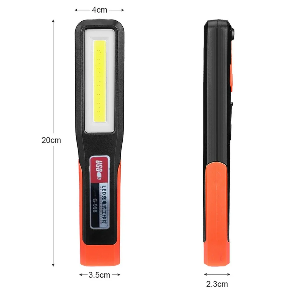 1pcs COB LED Work Light Rechargeable Portable Flashlight Garage Magnetic Lamp With Hook Portable Flashlight For Hiking Camping