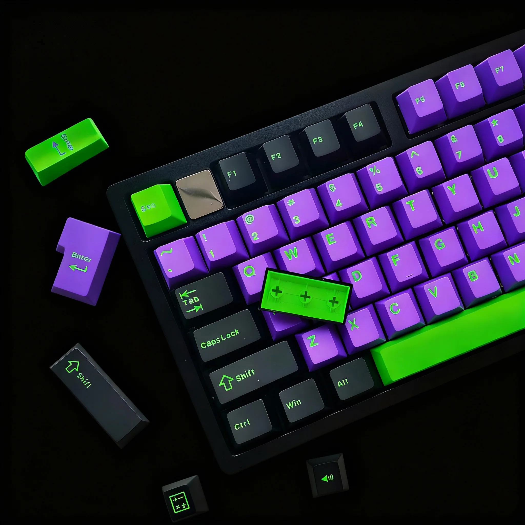 126-Tasten, violett, schwarz, Double Shot PBT-Tastenkappen, Kirschprofil, minimalistischer Stil, Tastenkappen für mechanische Cherry MX Switches-Tastaturen