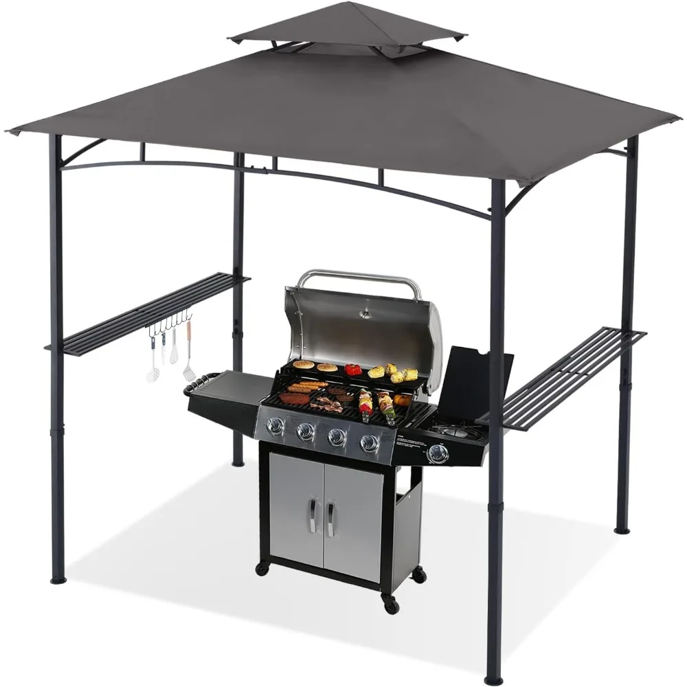 

8x5 Grill Gazebo Shelter, Outdoor BBQ Gazebo Canopy with LED Light(Dark Gray)