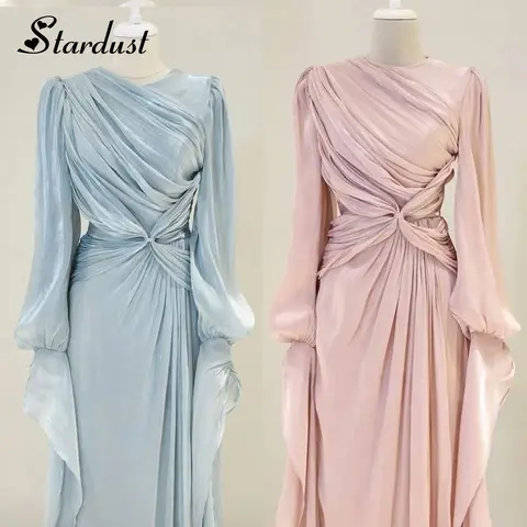 Stardust Simple A-line Evening Dresses for Women Pleat Jewel Neck Floor Length Saudi Arabric Vestidos De Gala Customized