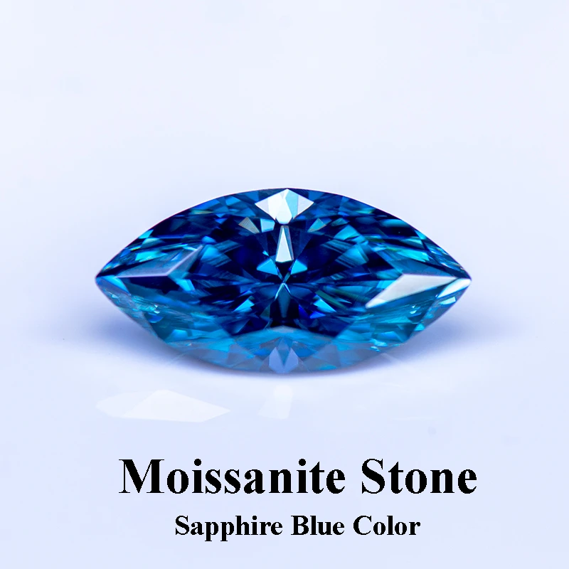 

Moissanite Stone Sapphire Blue Color Gemstone Marquise Cut Lab Grown Diamond Charms Woman Jewelry Making with GRA Certificate