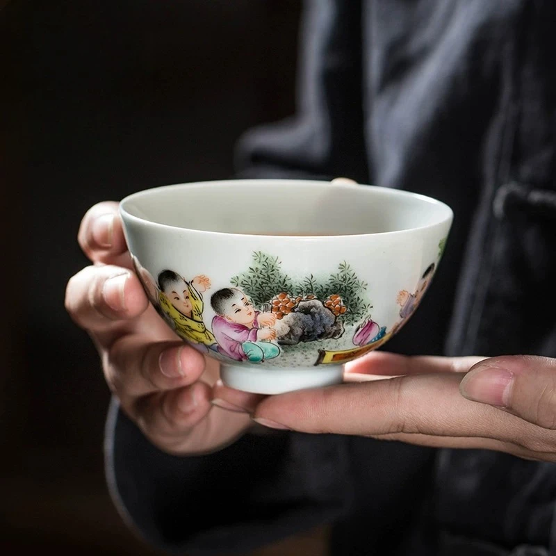 Hand-painted teacup ceramic pastel Wuzi Dengke personal single cup master tea cup Jingdezhen Kung Fu cup