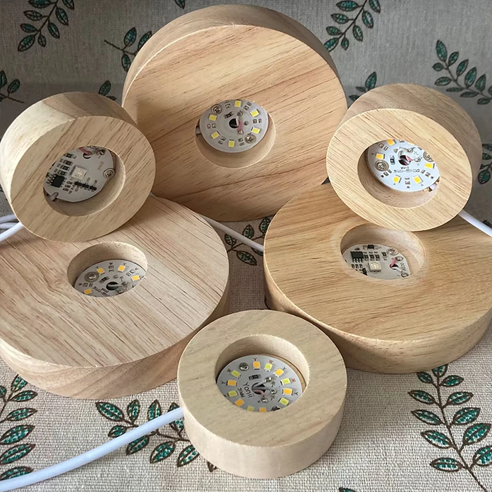 ฐานโคมไฟไม้จริงพร้อมสายข้อมูล USB 6ในตัวโคมไฟลูกปัด LED ทนต่อการสึกหรอฐานแสงกลางคืนสำหรับเครื่องประดับคริสตัล