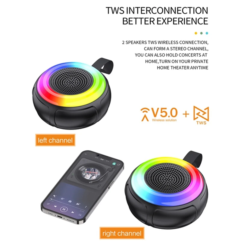 

Беспроводной Bluetooth-динамик, мини-портативный RGB-цветной сабвуфер, динамик объемного звука для ПК, телефона, ТВ, TF-карты-A23U