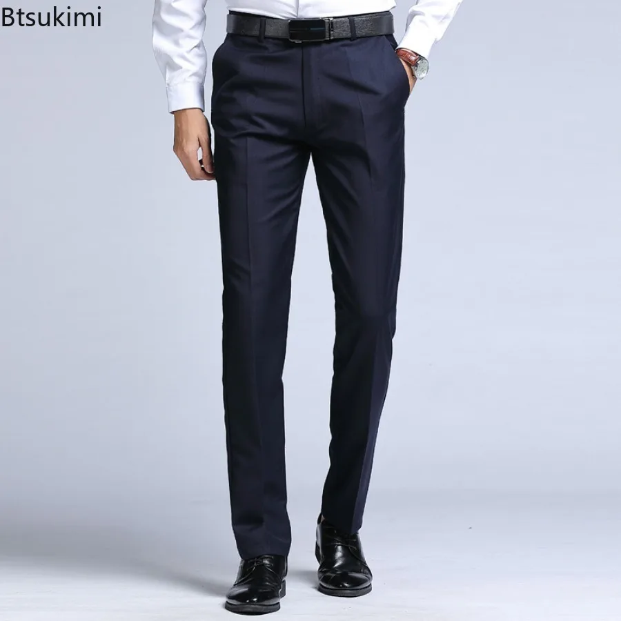 2024 Men's Dress Suit Pants Elastic Straight Formal Business Office Club Party Trousers for Men Solid Slim Casual Pants Oversize